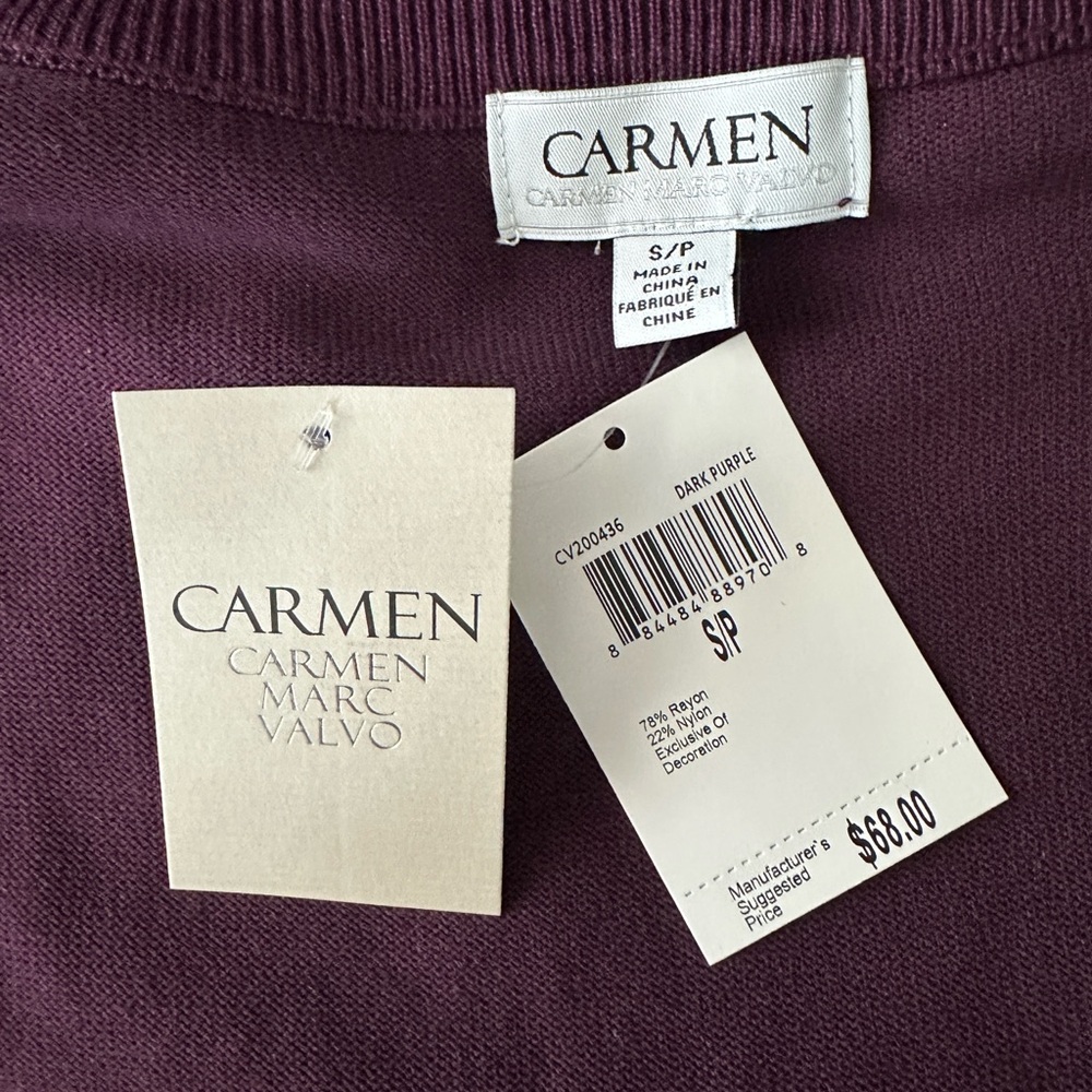 Carmen Mark Valvo Dark Purple Blouse Women Small petite NWT Pearl Sleeve Detail - Picture 7 of 9